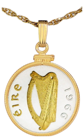 Irish Sixpence Coin Mount Necklace &ndash; 24K Gold & .999 Silver Accents