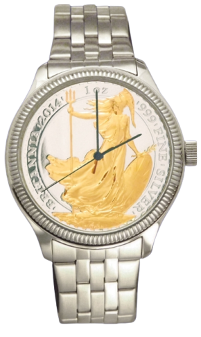 UK Silver Britannia Coin Men's Watch &ndash; 24KT Gold Highlights