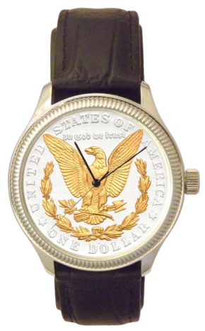 Morgan Silver Dollar Men's Coin Watch &ndash; 24KT Gold Highlights