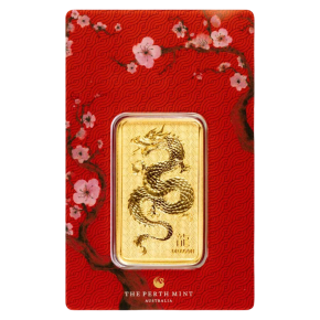Perth Mint 1 oz Gold Lunar Dragon Bar (in Assay Card)